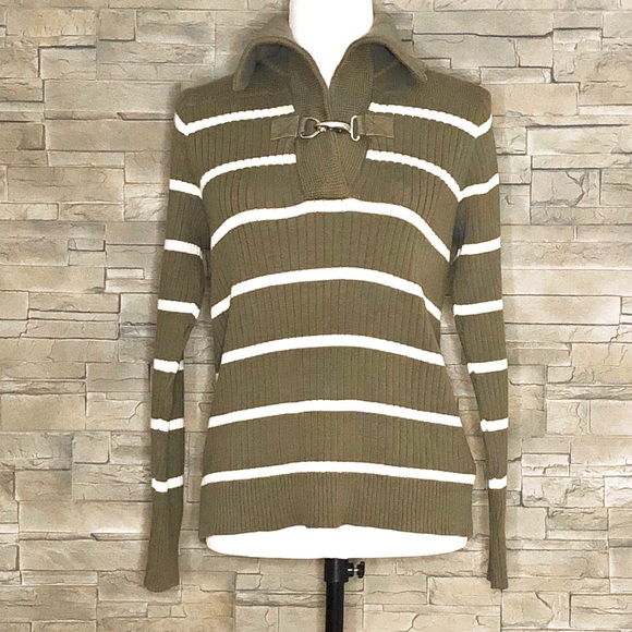 Ralph Laure olive and cream striped sweater